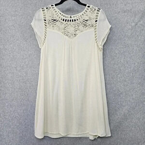 Eesome Gauzy Cotton Lace Crochet White Dress with button detail‎ Size M